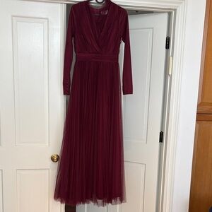 Elegant Burgundy Long Sleeve Gown